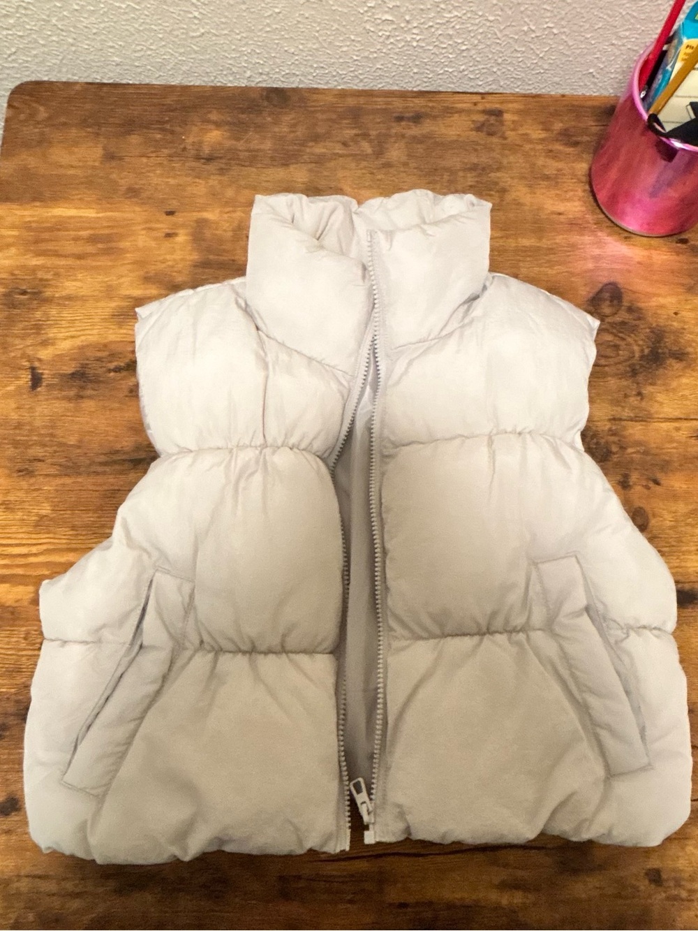 small Beige cropped Puffer Vest - Lightweight Warmth